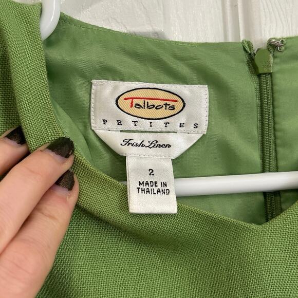 Talbots Spring Green 100% Irish Linen Sheath Dress Size 2 Petite - Picture 7 of 8
